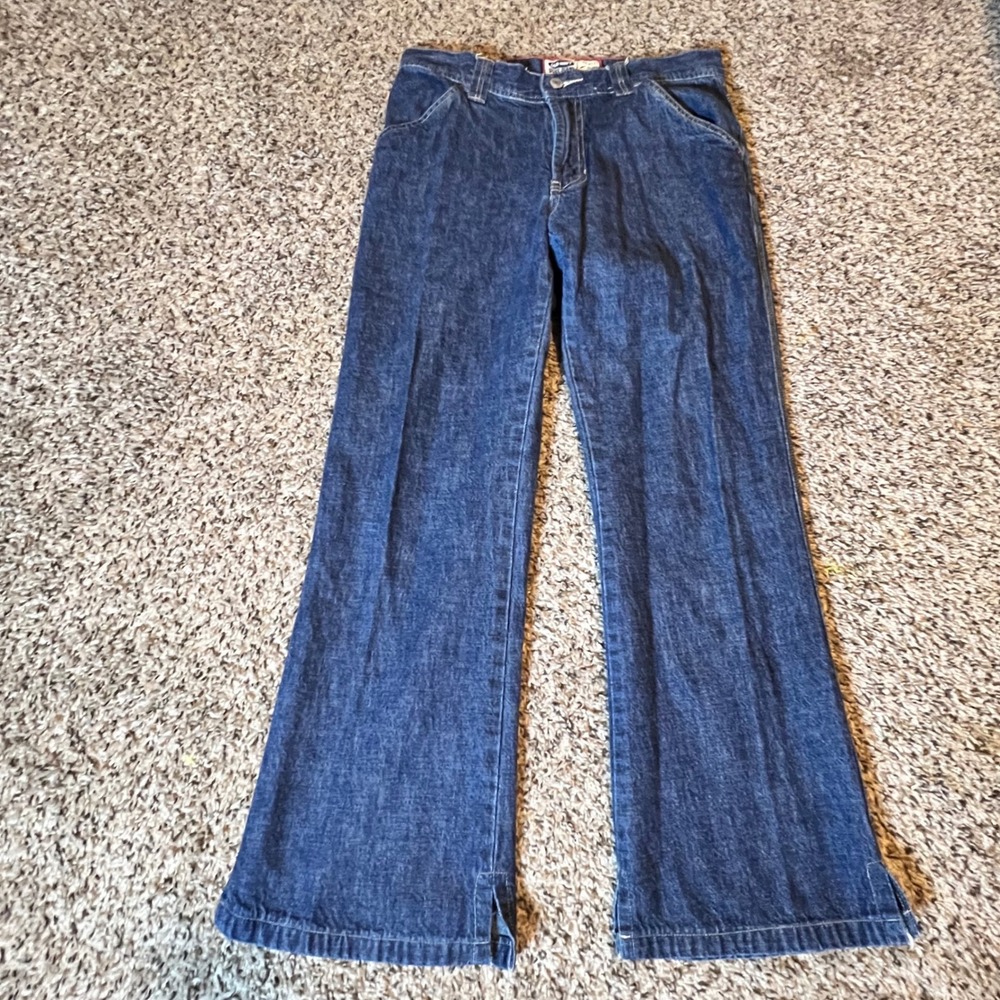 Old Navy Blue Jeans Womens 4 Dark Wash Carpenter Wide Leg High Rise Side Slit